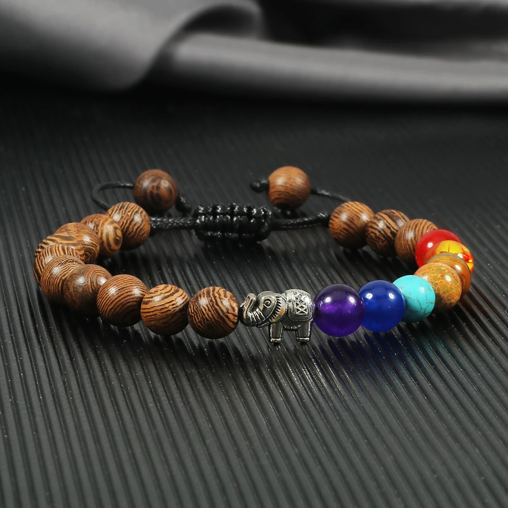 Natural Tiger Eye Stone Men Bracelets Reiki 7 Chakra Healing Beads Bracelet Black Lava