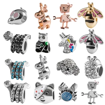 

Hot Sale Original Silver Color Charm Beads Lovely Dog Snake Panda Pendant Charms Animal bead Fit Bracelets Women DIY Jewelry