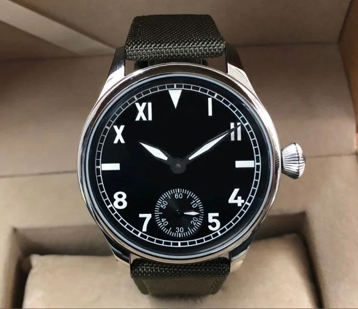 Green nylon strap 44 мм parnis с черным циферблатом азиатские 6497 17 Драгоценности механические мужские часы с ручным заводом зеленые светящиеся механические часы pa205-p8 - Цвет: Green nylon strap