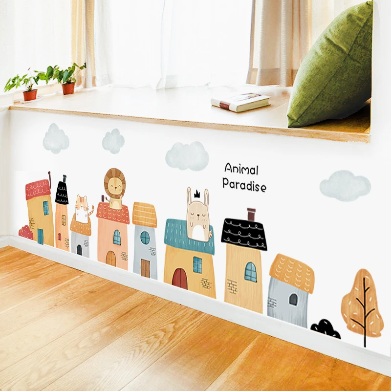 Pegatinas de pared de dibujos animados para habitaciones de niños,  calcomanías de pared de pueblo pequeño para guardería, decoración ecológica  para el hogar|Adhesivos para pared| - AliExpress