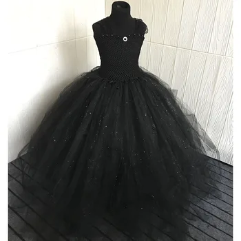 

Kids Darkness Black Tutu Dress Ankle Length Dress for Girl Halloween Princess Birthday Evening Carnival Party Dress with Pearls