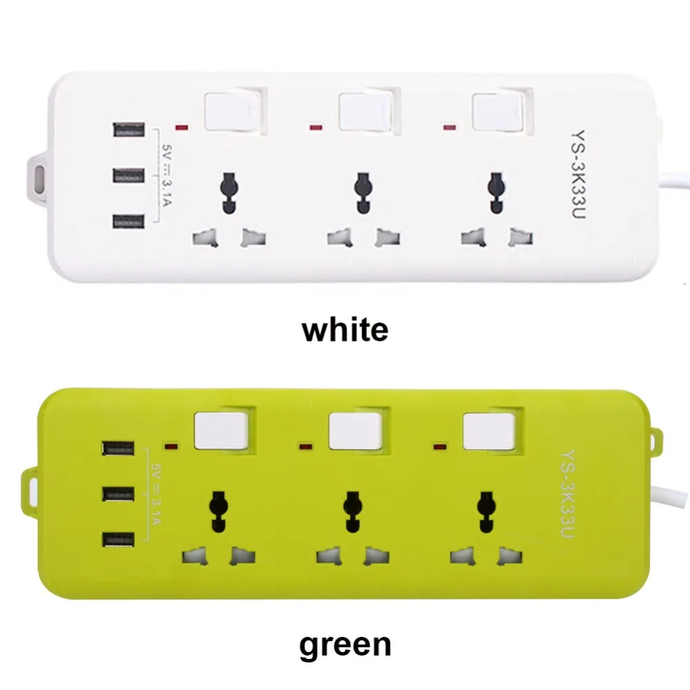 Удлинитель для путешествий с 3 usb-разъемами, консоль, сетевое зарядное устройство 2500 Вт, 2 м, 10А, розетка, тонкая пластина, Электрический дом