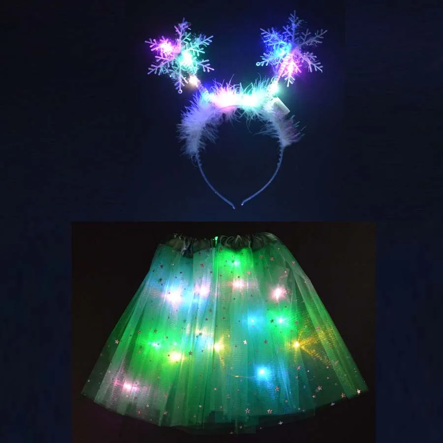 led colors light Неоновые вечерние светодиодный обруч для волос с перьями и снежинками, светодиодный светильник, юбка-пачка, светящаяся Рождественская декорация, год - Цвет: led colors light