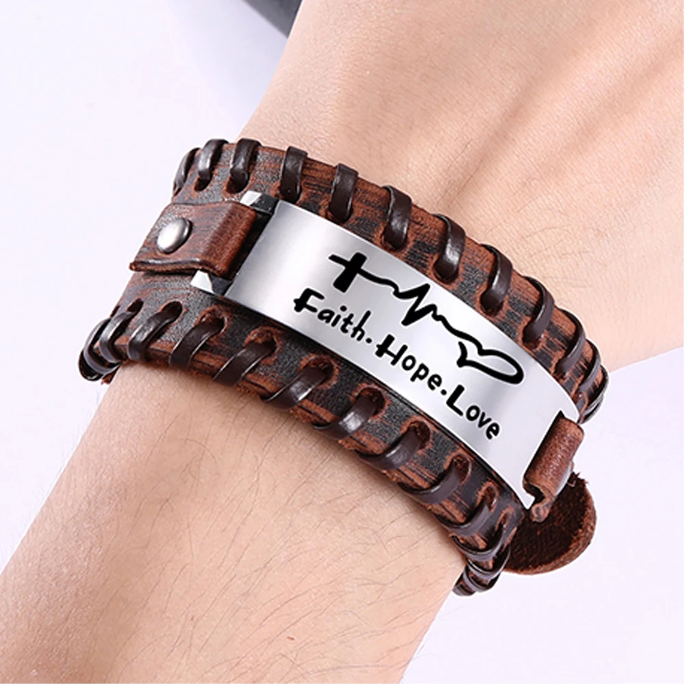 Мужской кожаный браслет Skyrim религиозный из нержавеющей стали|Браслеты| |