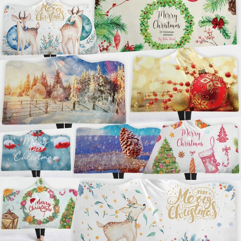 

Christmas Blanket Green Leaf Snowflake Nlanket Keep Warm Soft Comfortable Deep Blue Blanket Merry Good Quality With Hat