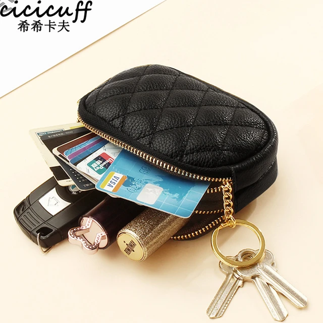 Small Coin Leather Purse Bag Double, Small Wallet Double Zipper