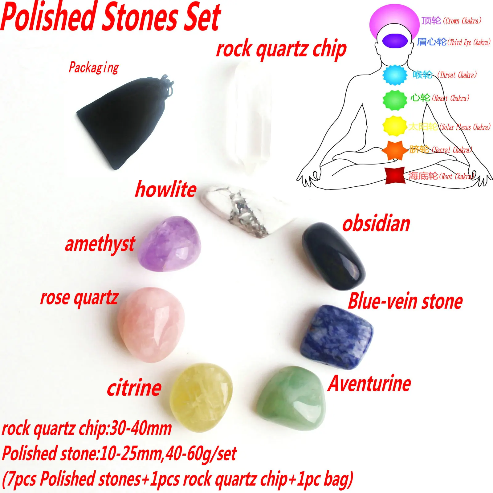 7pcs Set Chakra Natural Stones Reiki Healing Crystals Prayer Spiritual Yoga Energy Stone Home Decoration Accessories | Дом и сад