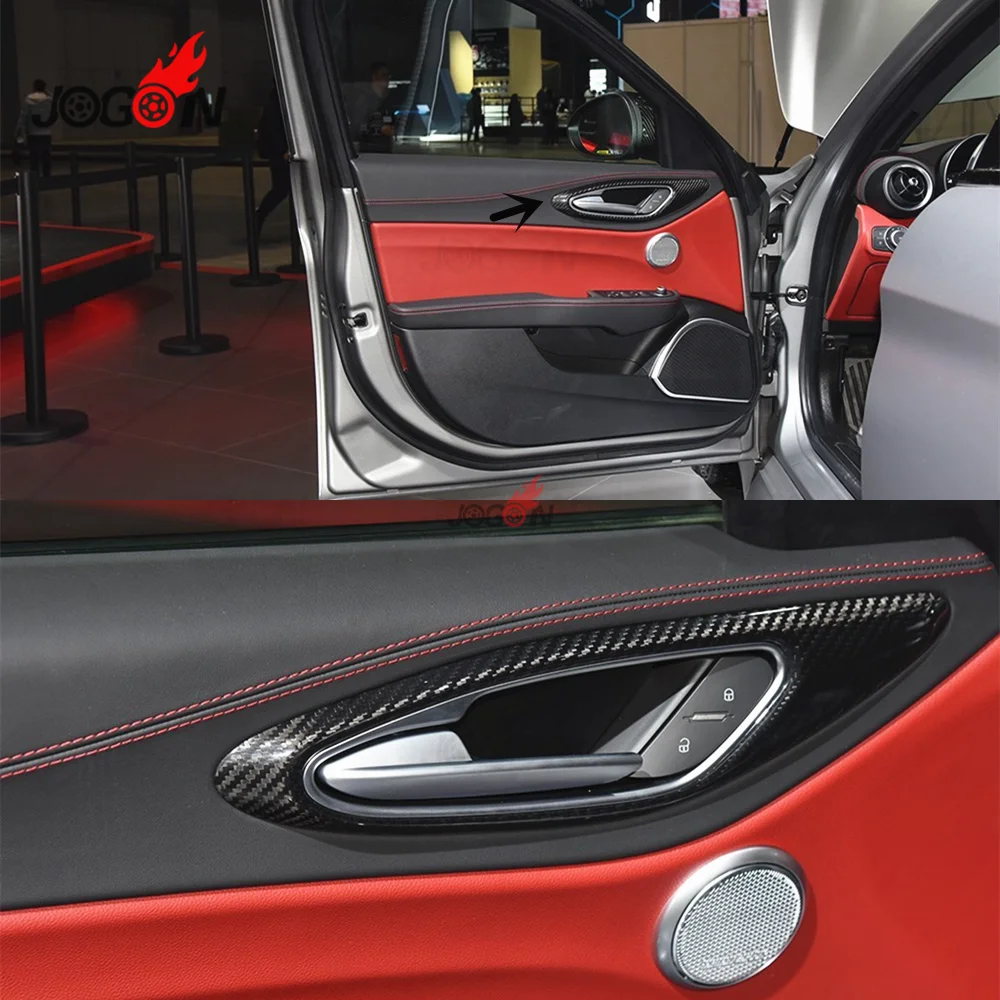 Для Alfa Romeo Giulia из настоящего углеродного волокна, автомобильная внутренняя дверная ручка, панель, рамка, накладка