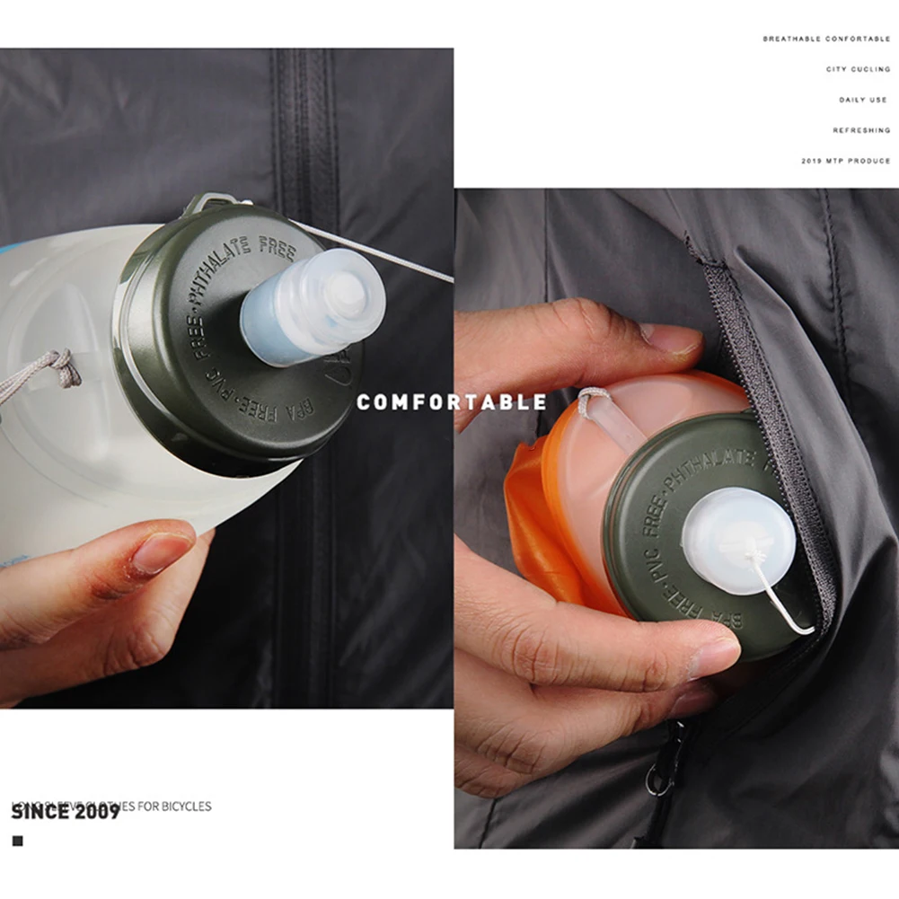 750ML Sealed With Lanyard Loop Silicone Water Bottle Cycling Collapsible Running Portable Travel Outdoor Sports Soft Leak Proof
