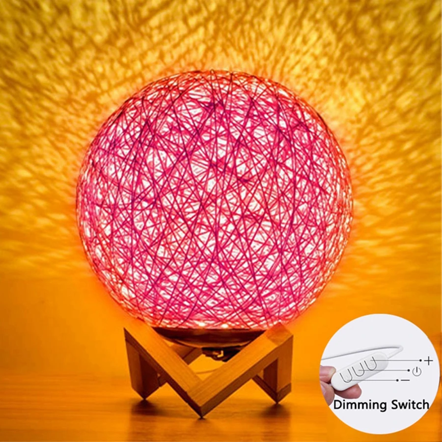 Dimming switch 15 CM Rattan Ball Bedside Lamp LED Bedroom Lamps USB Led Bed Starry Sky projection Creative Romantic Lampe Kids Gift Night Light - Цвет корпуса: Dimming switch