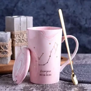 Кружка созвездие чашка Женская керамическая чашка с крышкой Ложка креативная пара чашка рождественские кружки Tazas De ceramic a Creativas - Цвет: Scorpio