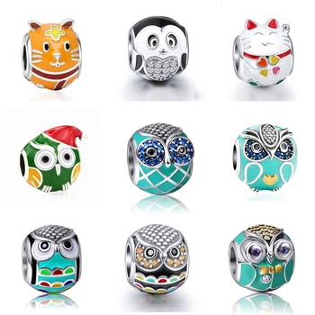 

New Arrival Charms silver 925 Original Animal lovely Cat Owl penguin hamster beads Fit European Bracelet diy jewelry making Gift