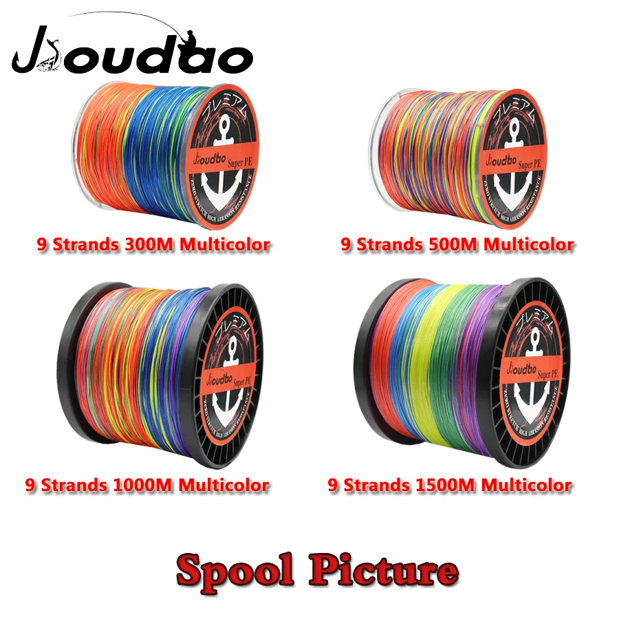 Jioudao Fishing Line W9 300M 500M 1000M 1500M 9 Strands Multicolor Braided Fishing Line Multifilament PE Line 20LB-200LB