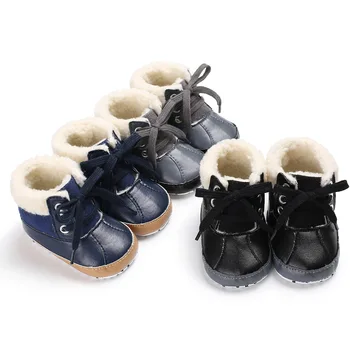 

New Winter 0-1 years old male baby boy plus velvet warm snow boots soft bottom shoes non-slip baby toddler shoes first walkers