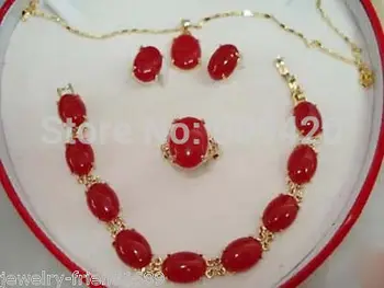 

Wholesale>Red jade Bracelet earring Pendant Necklace Set +free chain