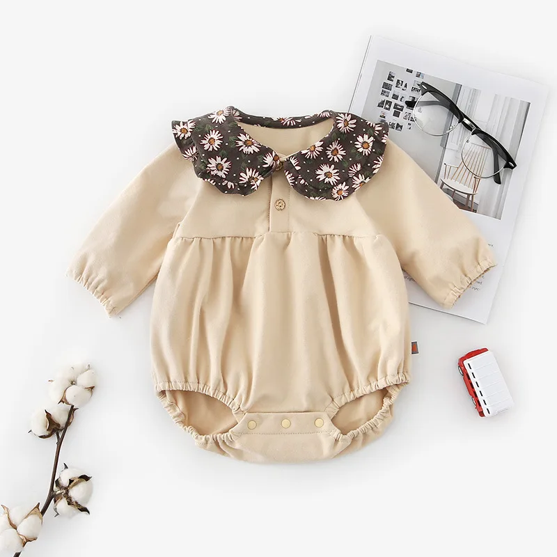 Комбинезон для новорожденных девочек; Осенняя детская одежда для девочек; хлопковый комбинезон для младенцев с длинными рукавами и цветочным рисунком; комбинезоны для девочек