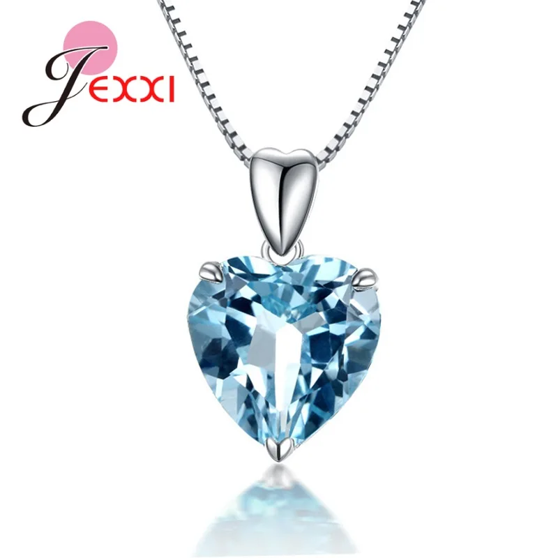 Pendant necklace Elegant Luxury Blue Crystal Rhinestone Heart Pendant Necklace Women AAA Zircon 925 Sterling Silver Birthday Wedding Jewelry