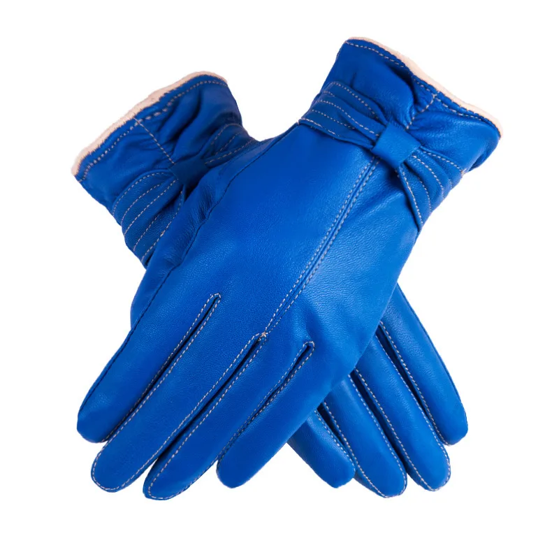 blue Glove Woman Genuine Leather варежки перчатки зимние варежки женские перчатки мужские Promotion Black Gloves Sheepskin - Цвет: blue