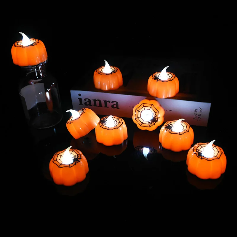 1/2/3/6/12pcs Halloween Pumpkin Candle Lights LED Candles Lamps Home Table Flameless Night Light Halloween Party Decor Supplies