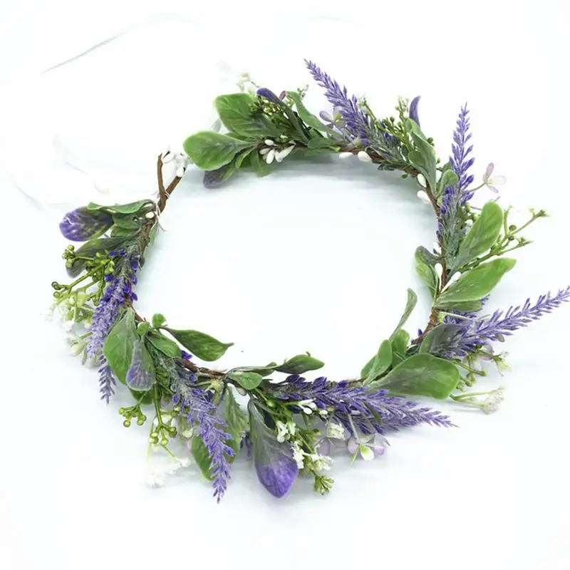 Bridal Flower Crown Artificial Lavender Hair Wreath Floral Headpiece For Beach |