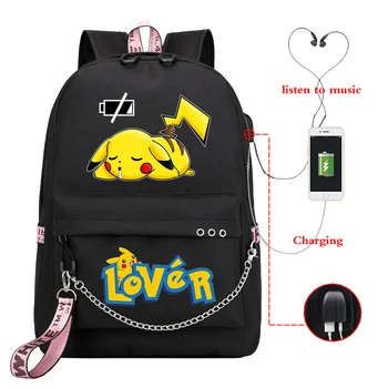 

Mochila Pikachu Pokemon Backpack Women School Bags for Teenage Girls Usb Charge Pink Bagpack Zainetto Donna Laptop Mochila Kids