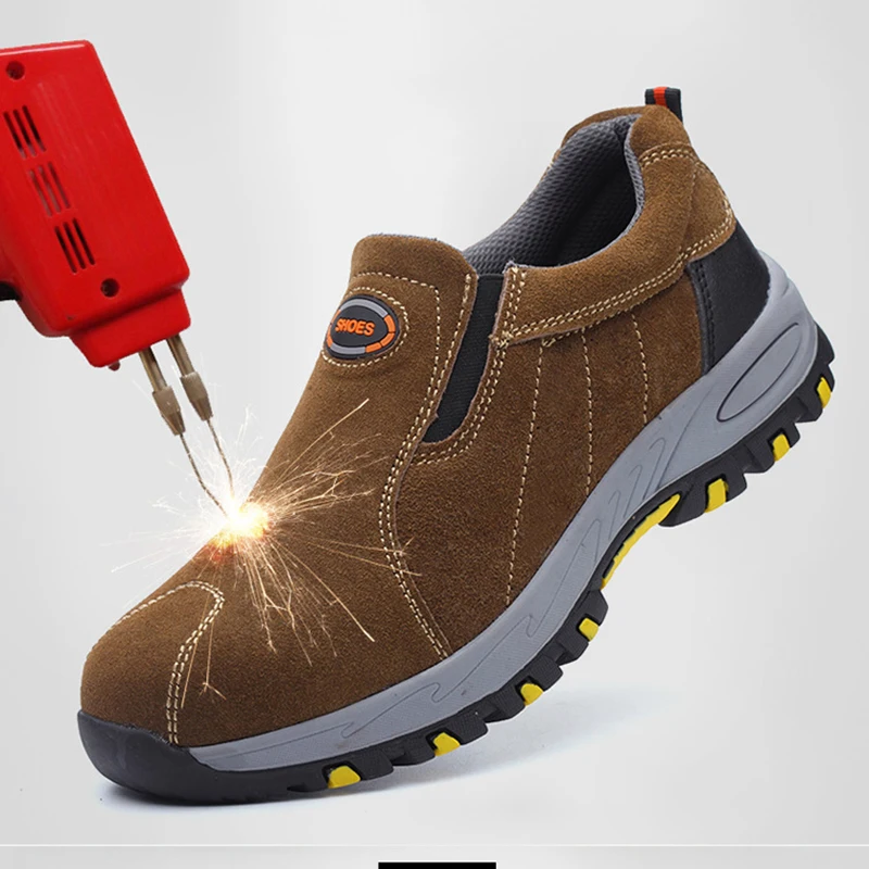 Steel Toe Safety Boots Men Work Shoes Men Work Boots Breathable Slip on Casual Security Shoes
