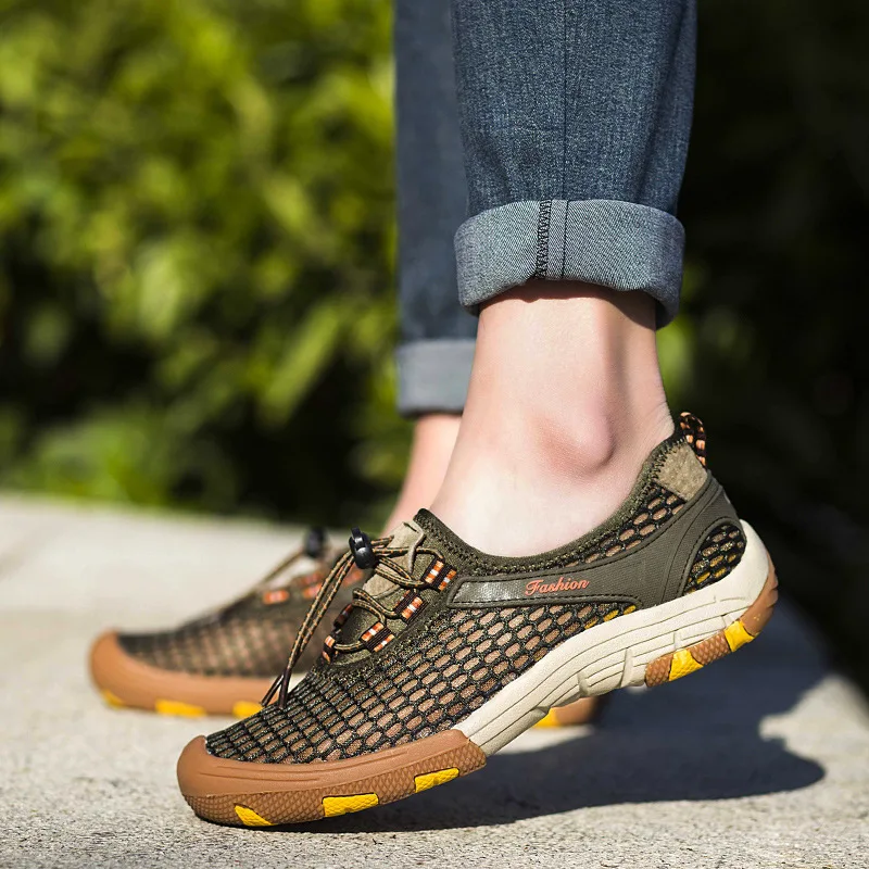 

Summer Upstream Shoes MEN'S SHOES Breathable Mesh Quick-Dry Shoes Outdoor Mountain Climbing Hiking Shoes Anti-slip Moon River Wa