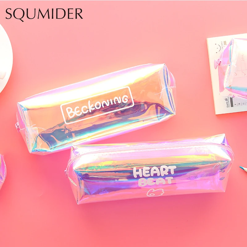 SQUMIDER Creative Pencil Case Laser Pencil Box Zipper Large Bag For Student Gift Cute School Stationery Supplies