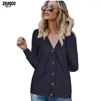 

Women Casual Single-breasted V Neck Loose Button design Long Sleeve Fashion Cardigan Slim Solid Autumn Sweater