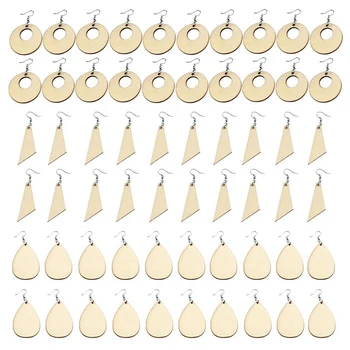 

60Pcs Unfinished Wood Blank Earrings with Holes and Earrings Hooks for DIY Jewelry Making