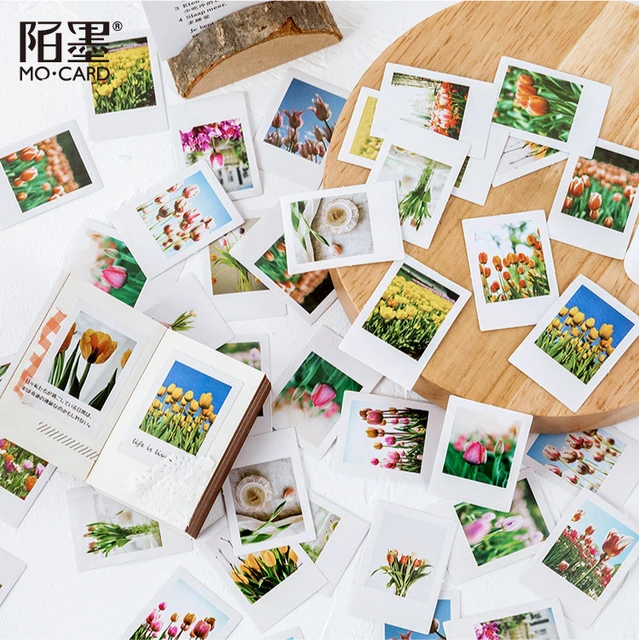 46 unids/caja temporada Tulip decorativos papelería flor mini pegatinas  Scrapbooking DIY álbum diario palo etiqueta