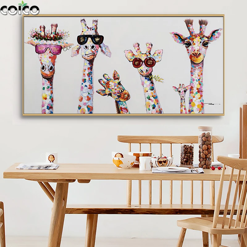 

Deer Family Wall Home Decor Print Canvas Painting Hand Painted Oil Modern Nordic Picture Children Room Parlor Decrative Poster