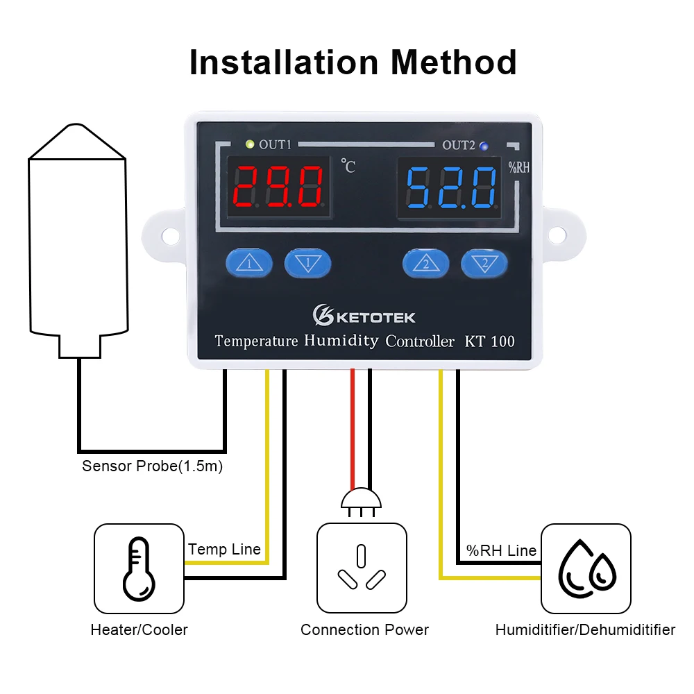 KT100 Digital Thermostat Humidity Controller Egg Incubator Temperature Humidity Controller 10A Direct Output Hygrometer Control digital thermostat digital temperature controller digital humidity controller