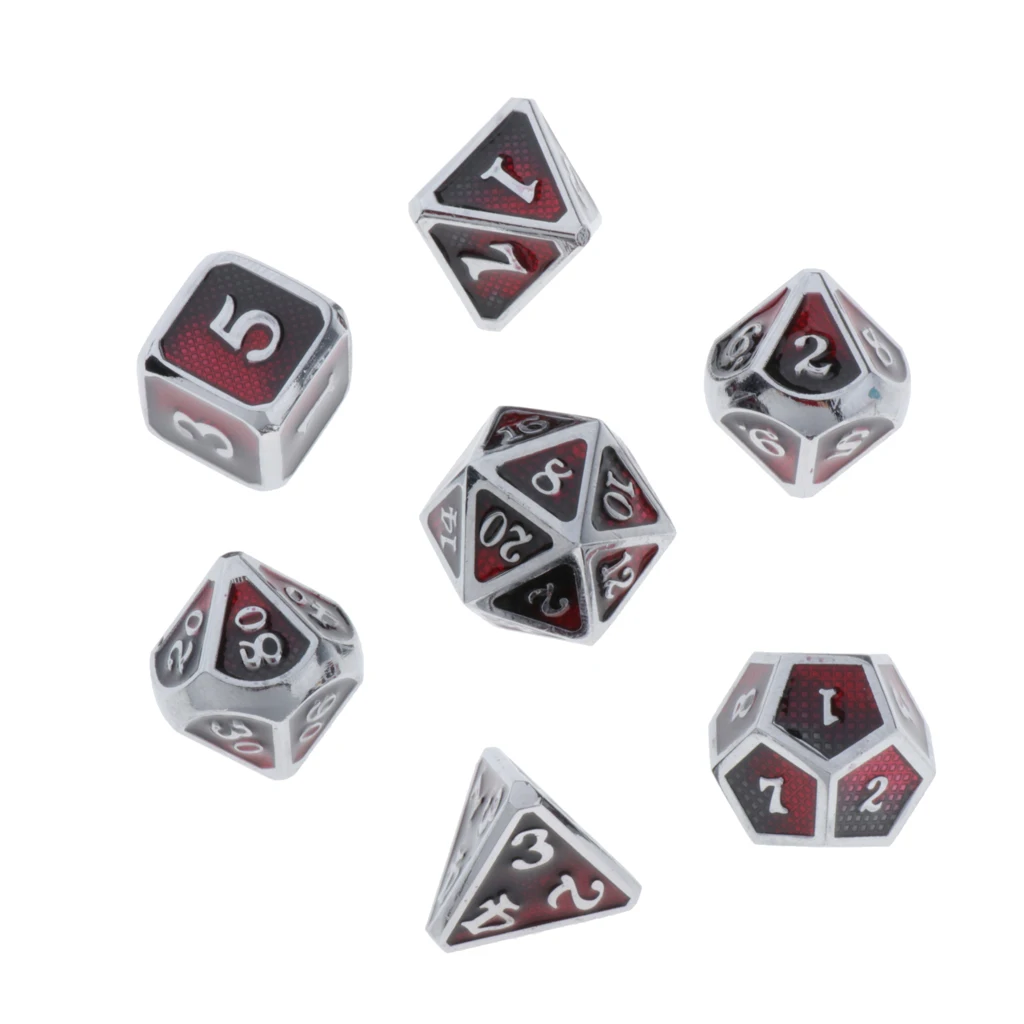 7pcs Embossed Metal Multi-sided Polyhedral Dice Set for Dungeons and Dragons Dice MTG DND RPG Table Games Board Game D20 D12 Set
