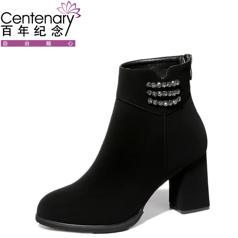 

Centennial 2019 Autumn And Winter New Style Square Heel Boots Side Zipper Fashion Short Boots Waterproof Platform WOMEN'S Shoes