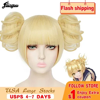 

Ebingoo My Boku no Hero Academia Akademia Himiko Toga Short Blonde Double Ponytail Synthetic Cosplay Wig with Bang for Women