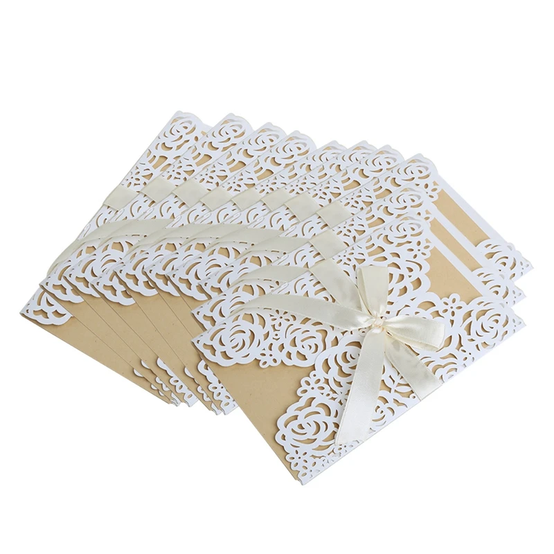  10Pcs Wedding Invitation Cards Kit with Envelopes Seals Personalized Printing D08D - 4.00036E+12