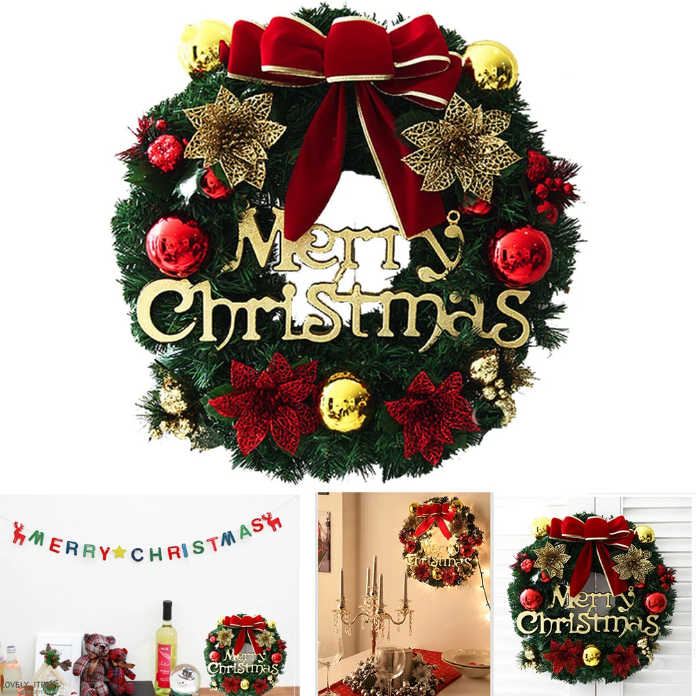 

30cm Christmas Wreath PVC Simulation Fake Green Garland Tree Door Decor Artificial Door Hanging Decoration Family Party Supplies