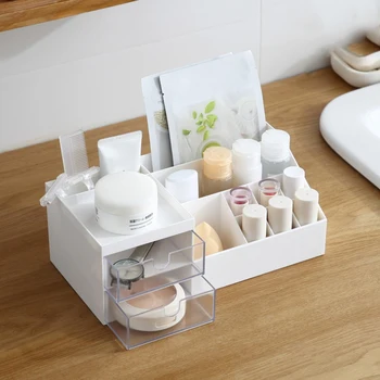 

Multifunctional Plastic Desktop Cosmetic Storage Box Makeup Organizers Stationery Jewelry Transparent Drawer Compartment Storage