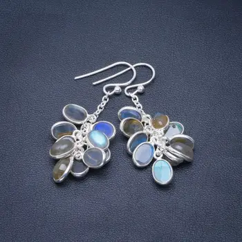 

Natural Blue Fire Labradorite Handmade Unique 925 Sterling Silver Earrings 1.75" B2478