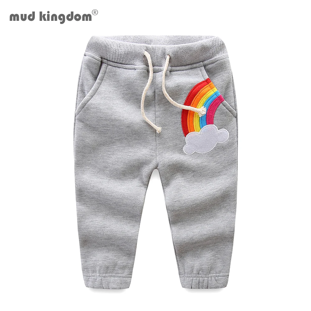 Mudkingdom/штаны для девочек с изображением радуги Drawstring хлопка повседневные брюки