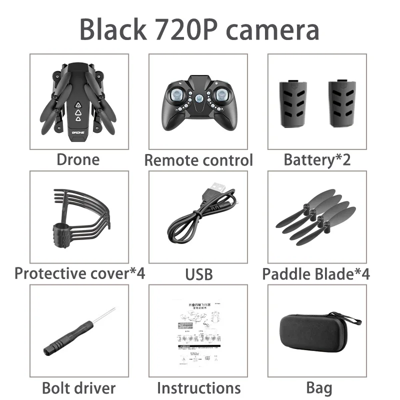 Black 720p 2B Bag Мини складной Дрон 1080p камера HD аэрофотосъемка сверхдлинный выносливый Квадрокоптер детский Радиоуправляемый летательный аппарат игрушки - Цвет: Black 720p 2B Bag