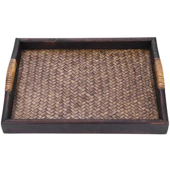 

Handmade Rattan Bamboo Tea/Oil Trays Dessert/Coffee/Fruits Plate 27.8 x 20.4 x 4Cm