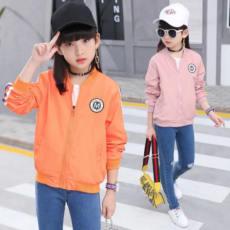 

Girls Spring Coat 2018 New Style Korean-style Big Kid Baseball Uniform Children Spring And Autumn Jacket 4-15-Year-Old Spring Co
