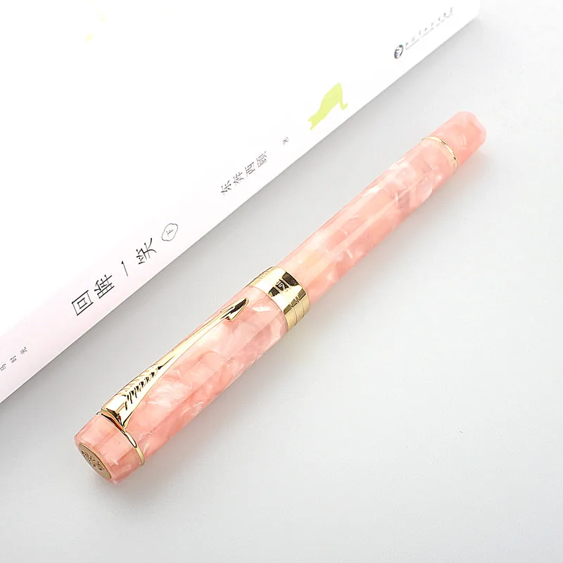 Luxury Brand JinHao 100 Acrylic Fountain Pen Golden Spin Sakura Pink Business Office School Supplies