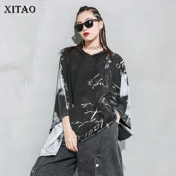 

XITAO Print Letter Plus Size T Shirt Fashion New Women Split Small Fresh 2020 Spring Elegant Goddess Fan Casual Style DMY3808