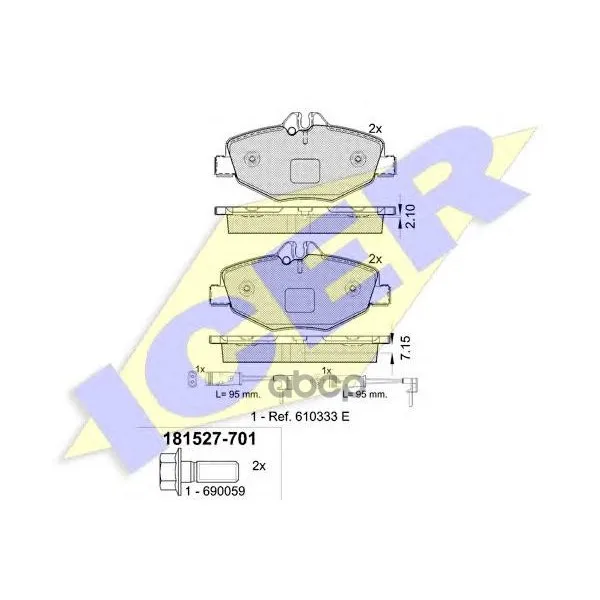 181527-701_колодки Дисковые Передние! Mb W211 2.0-2.4/2.0cdi/2.7cdi 02 Icer 181527701 Icer арт. 181527701