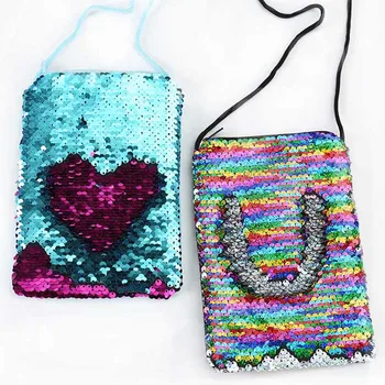 

New Sequins Loving Heart Girls Shoulder Phone Bag Women Mini Messenger Bag Cartoon Boys Small Coin Purse Children Handbags