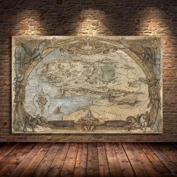 

Middle-Earth Map Movie Posters And Prints Lord Of Rings Classic Film Art Pictures On Oil Canvas Wall Painting For Living Room