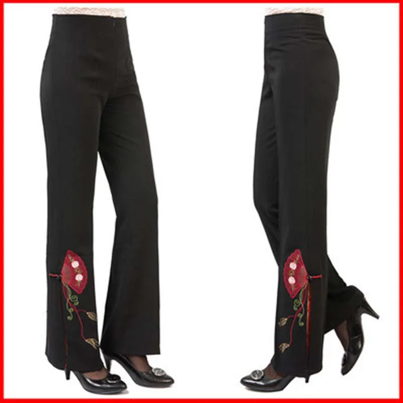 Middle-aged Tang suit pants брюки женские women's pants embroidered trousers ladies wide leg high waist pants - Цвет: style 19